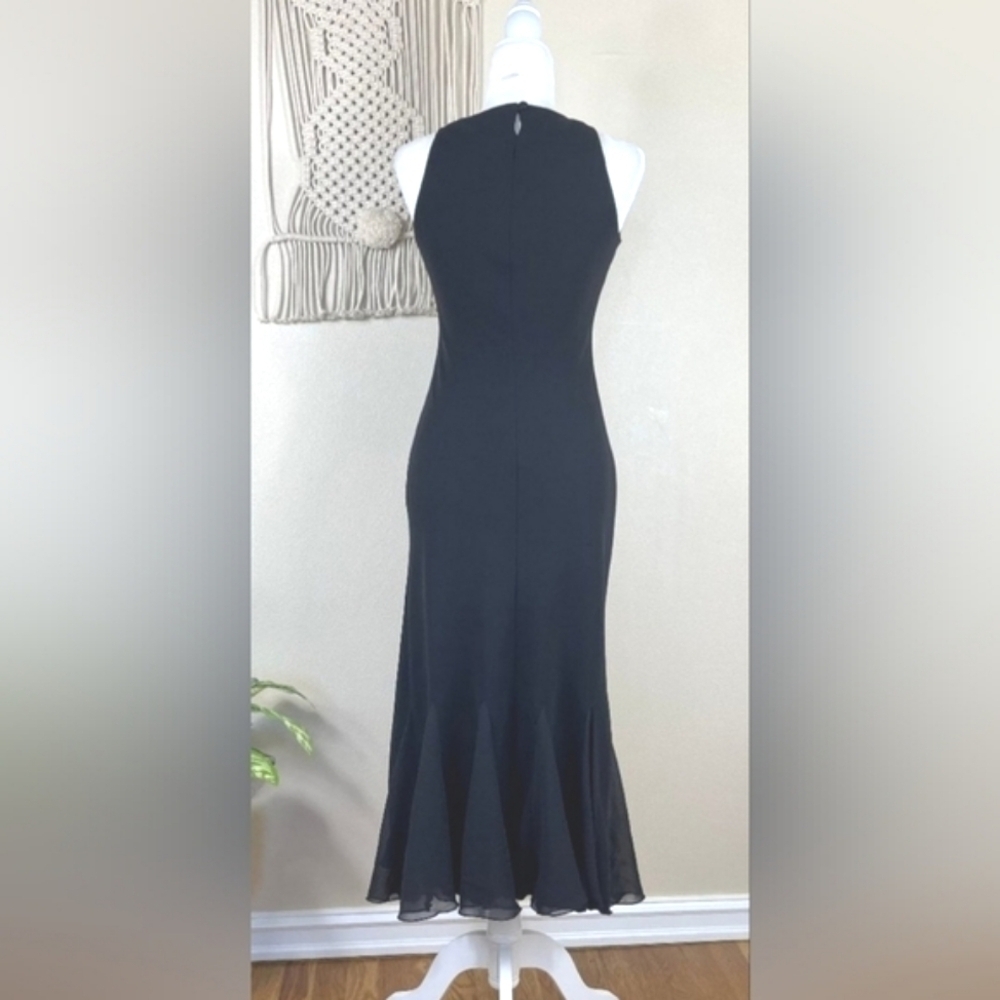 Vintage| Black Chiffon MAXI Dress Mermaid Hem Cocktail/Evening Elegant Sz.14